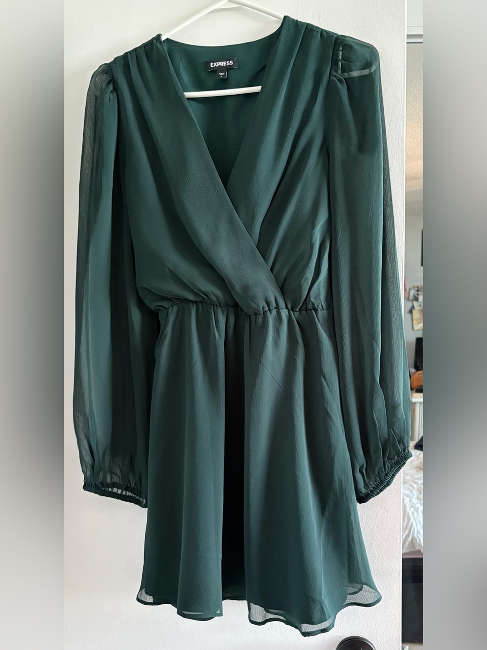 Express Dark Green Long Sleeve Wrap Dress